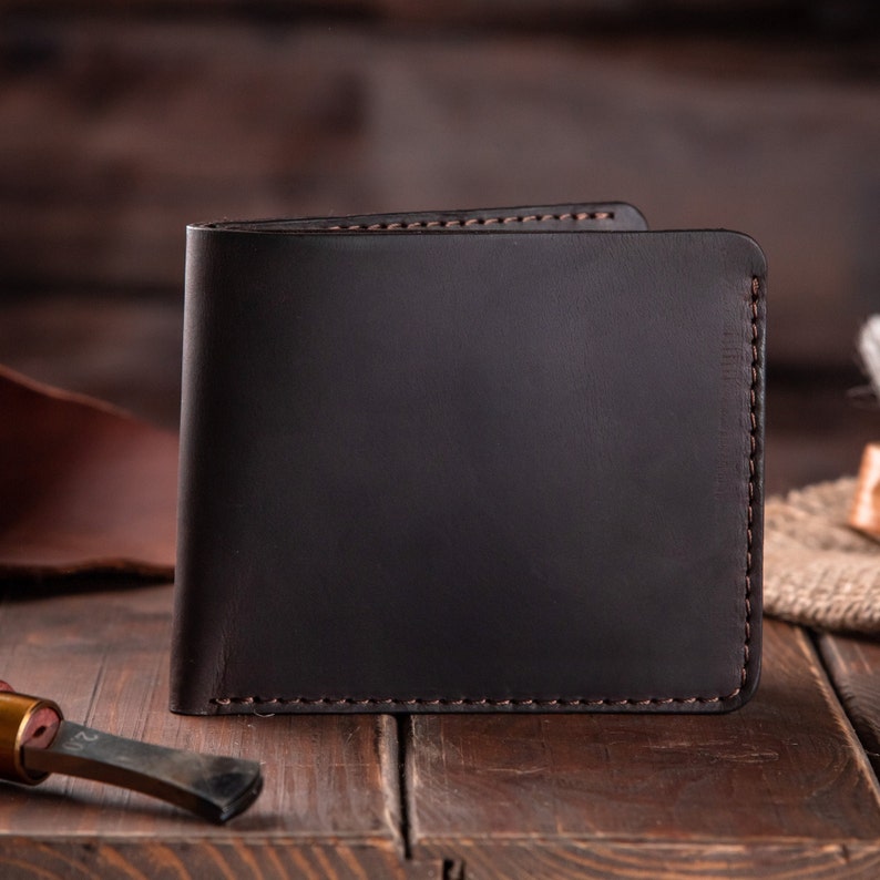 Portefeuille denveloppe dargent en cuir véritable pour hommes, petit porte-carte de visite personnalisé, portefeuille pliant mince fait à la main image 1