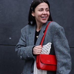 Sac en cuir rouge brillant, porte-monnaie baguette verni, sac à main minimaliste, petit sac en cuir bordeaux, pochette, sac à poignée supérieure