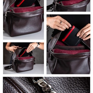 Mini leather pocketbook backpack, purse handbag backpack, black rucksack, handmade back pack purse, women's genuine leather shoulder bag image 7