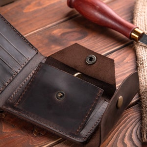 Cartera de cuero, monedero, billetera para hombre con cierre, billetera plegable con botón, linda billetera a presión, monedero