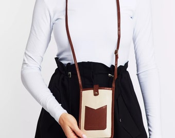 Petit étui portefeuille iPhone en cuir crossbody, sac de téléphone portable mince en cuir personnalisé, pochette à bandoulière pour téléphone portable