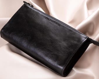 Herenclutch, leren portemonnee met ritssluiting, grote portemonnee, reistasje met telefoonvak, zakelijk portemonnee- en iPhone-tasje, cadeau voor hem