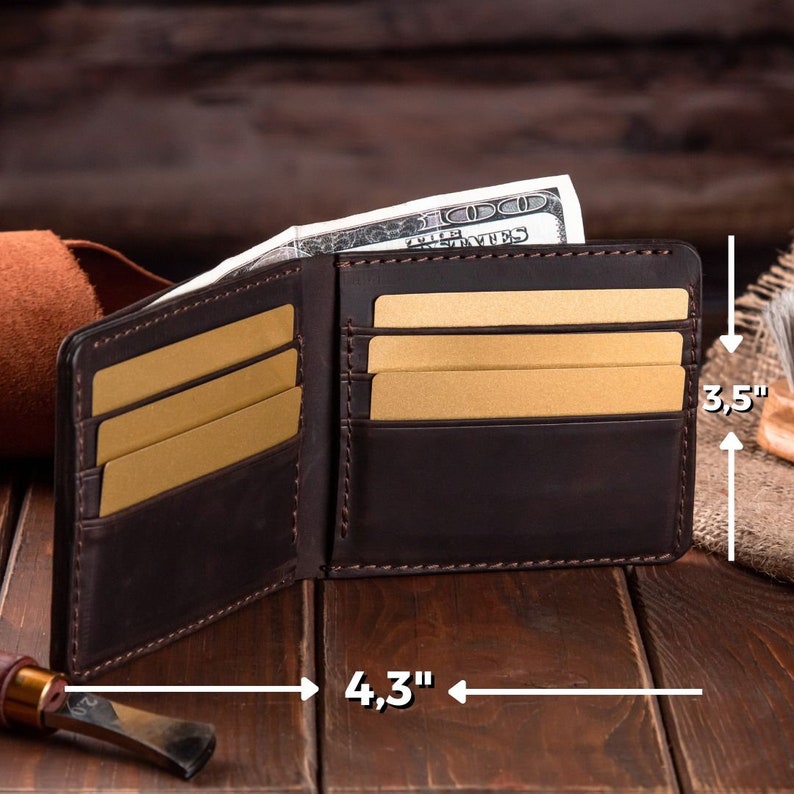 Portefeuille denveloppe dargent en cuir véritable pour hommes, petit porte-carte de visite personnalisé, portefeuille pliant mince fait à la main image 5