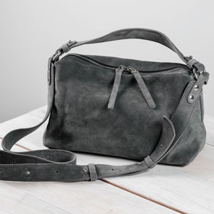 Bolso bandolera de ante gris, mini bolso hobo de ante, bolso holgado mediano de ante, monedero de ante para mujer, bolso tote de ante, monedero pequeño bajo el brazo