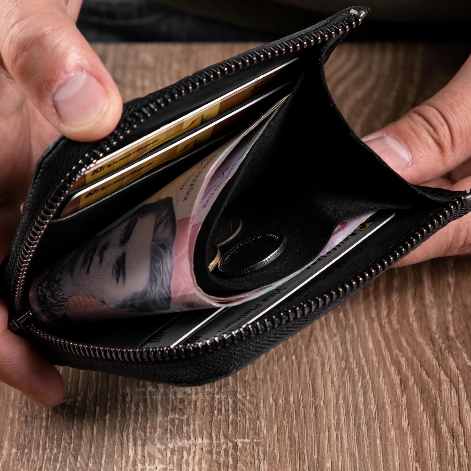 Genuine Leather Bifold Zip Wallet, L Shaped Wallet, Personalized