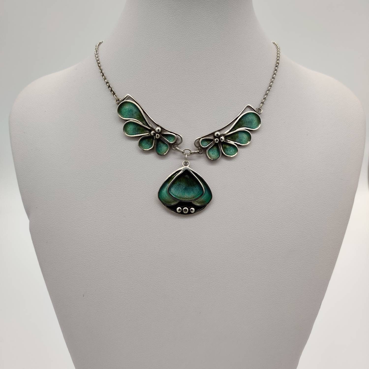 Pat Cheney Silver Enamel Vintage Art Nouveau Necklace Etsy