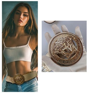 90's VERSACE Medusaのクールなチェーンベルト Versace 90's Gold Plated Medium 22 Link Medusa Coin Belt