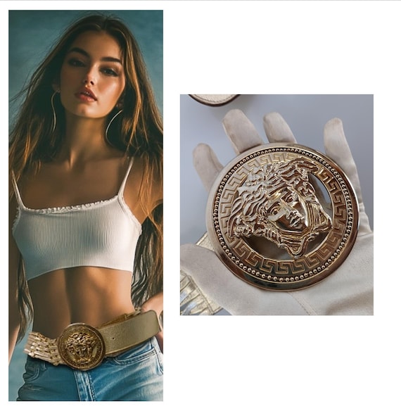 Versace Medusa-Buckle Brown Slim Calf Leather Belt 90 (36