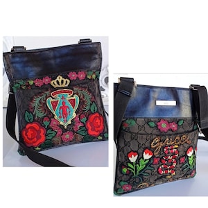 GUCCI vintage 80s PERSONALIZED embroidery bag