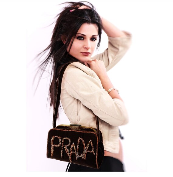 Rare PRADA Vintage Personalized Embroidered Velvet Bag Etsy