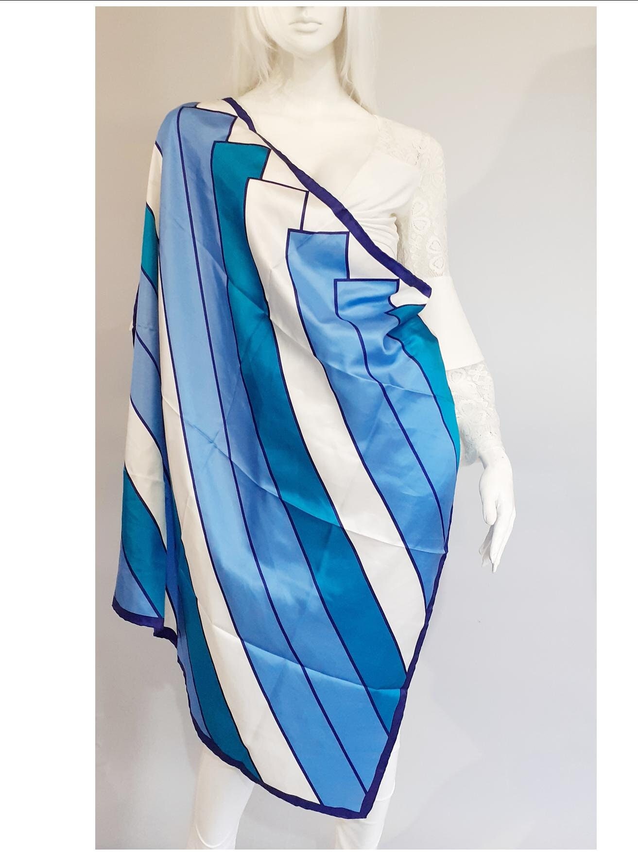 Foulard En Soie Vintage Roberta Di Camerino - Motif Géométrique Multicolore