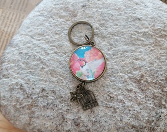 Red hummingbird cabochon key ring, Mother's Day gift