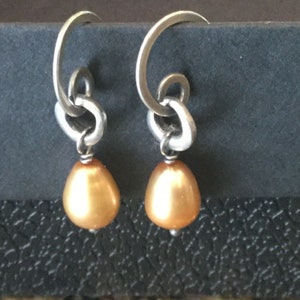Silpada 925 Sterling Silver Copper Colored Freshwater Pearl Dangle Earrings Retired