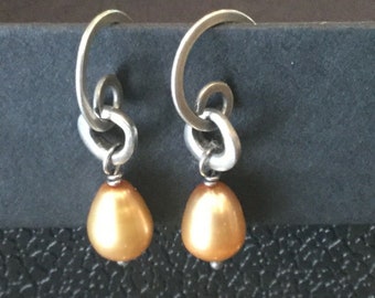Silpada 925 Sterling Silver Copper Colored Freshwater Pearl Dangle Earrings Retired