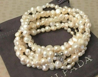 SILPADA Bracelets GODDESS 7 Fresh Water Pearl Sterling Silver Stretch Rare Full Set Hallmark Tag