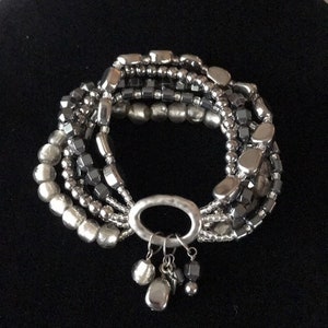 Silpada Hagelstein Armband 925Sterling Silber Hämatit Glasperle Multi Strang Armband Silpada Stretch Armband