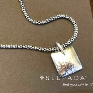 Silpada Sterling Silver Popcorn Chain Necklace Pillow Pendant, Silpada Set, Rare Silpada, Silpada Sterling Silver Hammered Pendant