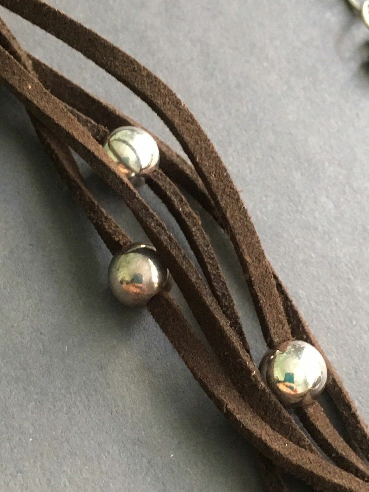 Collier Silpada Perles Argent 925 Et Cuir Marron - 5 Brins Avec Pendentif Coquille - Longueur 17"+2" - Neuf