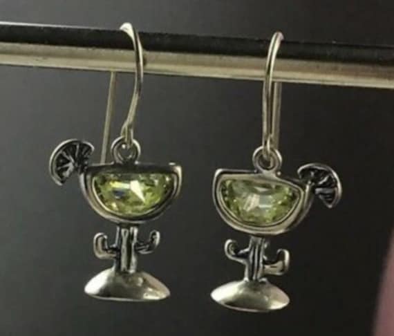 Silpada 925 Sterling SIlver Margarita Cactus Lime Earrings Peridot Retired Silpada