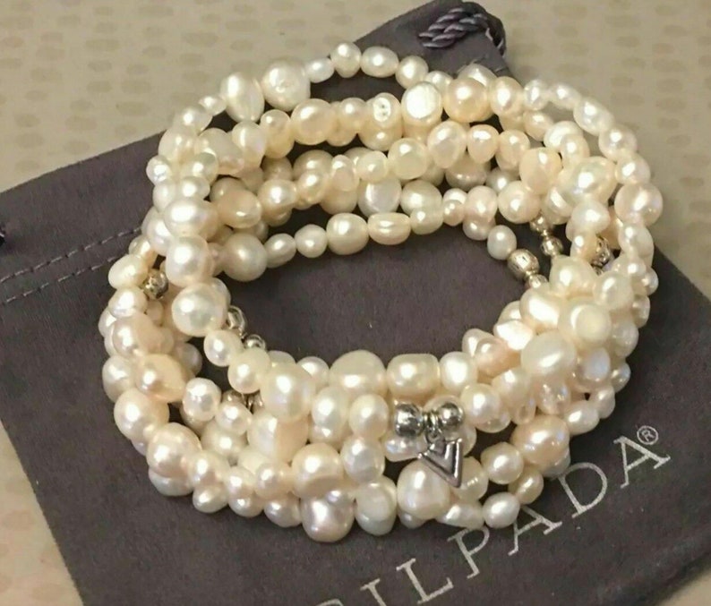 SILPADA Bracelets GODDESS 7 Fresh Water Pearl Sterling Silver Stretch
