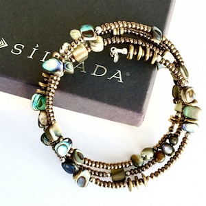 Silpada Sterling SIlver Broze Brass Abalone Shell Glass Seed Bead Wrap Bracelet