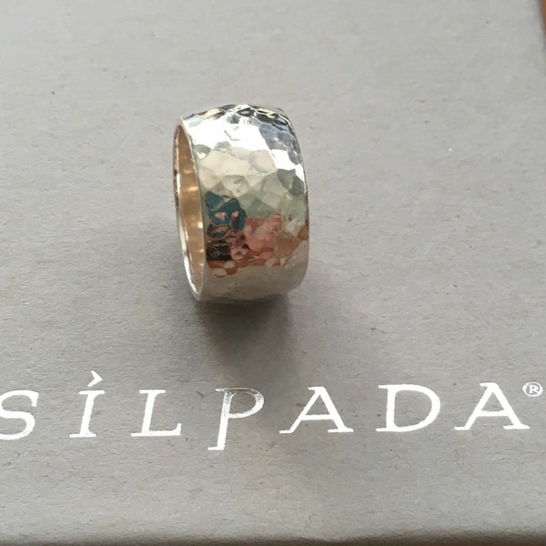 Silpada 925 Sterling Silver Hammered Wide Band Cuff Ring Hard To Find Size 10 R0723 Vintage Classic