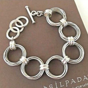 Silpada 925 Sterling Silber Multi Kreis Knebelverschluss Armband Rentner Pfeilspitze Logo