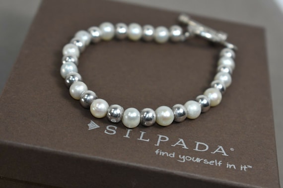 Silpada スターリングシルバービーズと淡水パールのトグルブレスレット 