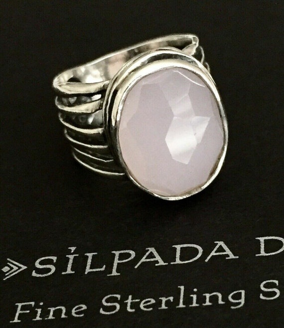Pink Dyed Rose Quartz Wide Band Ring Hammered Sterling Silver, 8 Pink Dyed Rose Quartz Wide Band Ring Hammered Sterling Silver, 8