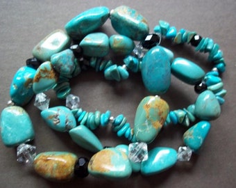 Silpada Trio turquoise stretch obsidiaan, glas en sterling armbanden