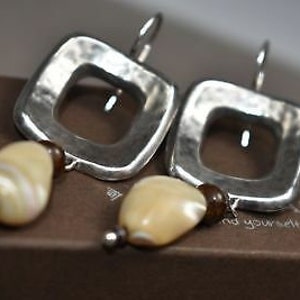 Silpada 925 Sterling Silver Mother of Pearl Bronzite Earrings Statement Earrings