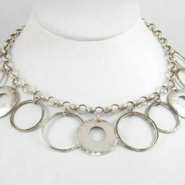 Silpada 925 Sterling Silver Hammered and Smooth Circle Ring Necklace N1325