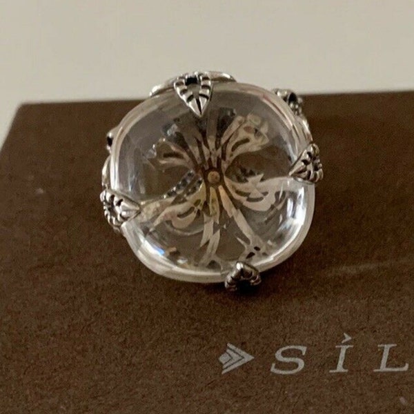 Silpada 925 Sterling Silver Faceted Scrolled Crystal Cocktail Ring Size 8 R2286