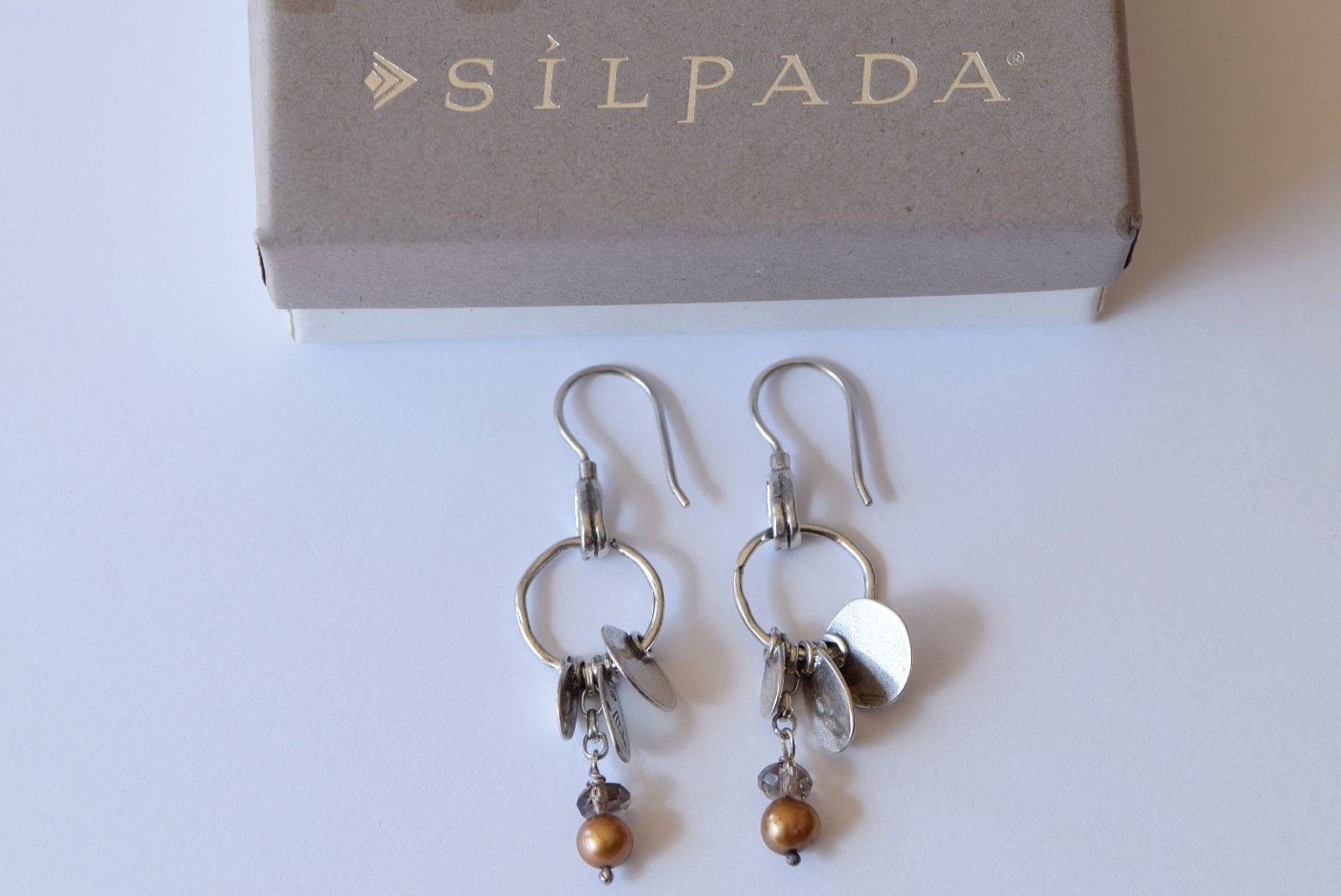 Silpada Sterling Silver Bronze Freshwater Pearl Quartz Circle Earrings W1550 NEW 