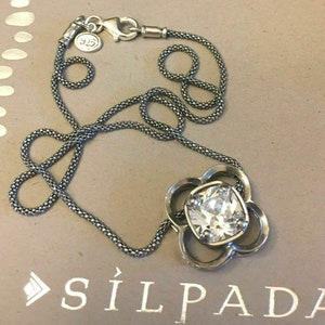 SILPADA 925 Sterling Silver Popcorn Chain Large CZ Flower Pendant Necklace N1411