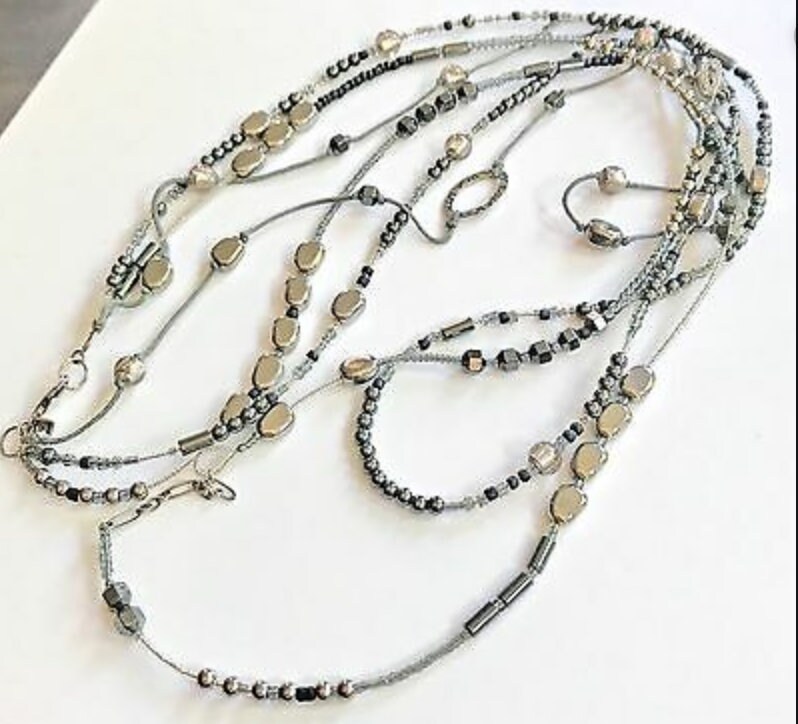 Collier Trois Rangs SILPADA En Argent Sterling, Hématite Et Perles De Rocaille - Occasion, 31 Pouces
