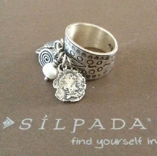 Silpada 925 Sterling Silver Pearl Stamped Coin Cha Cha Ring R1902