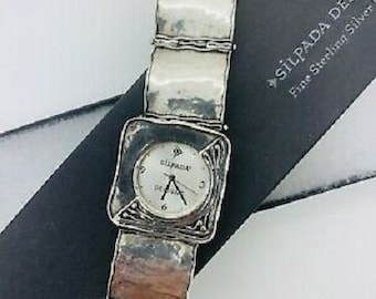 Silpada Solid Sterling Watch Square Panel Hinged Safety Clasp  Working