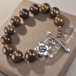 Silpada Bronzit Armband Silber Perlen mit Blume Toggle