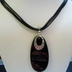 Silpada 925 Sterling Schwarzer Onyx Anhänger mit Perle Kugel an Lederkette N1098 Vintage