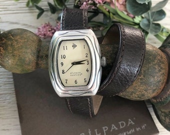 Silpada Brown Leather Band Wrap Watch  Band Stainless back plate T1896