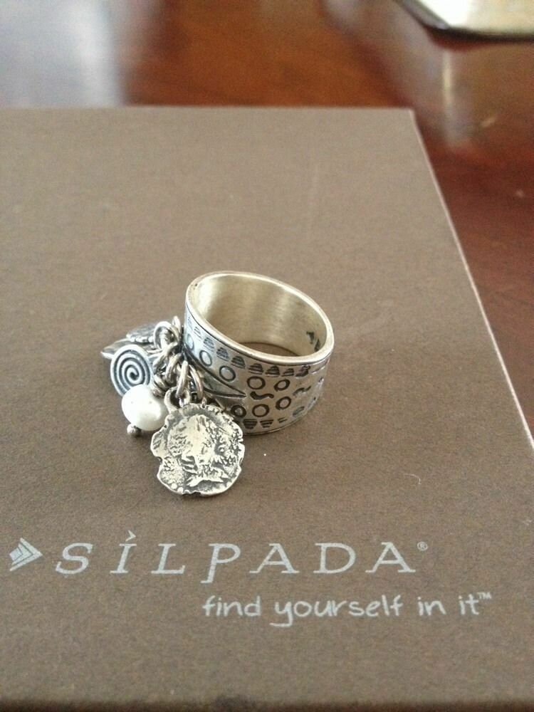 Silpada 925 Sterling Silver Pearl Stamped Coin Cha Cha Ring R1902