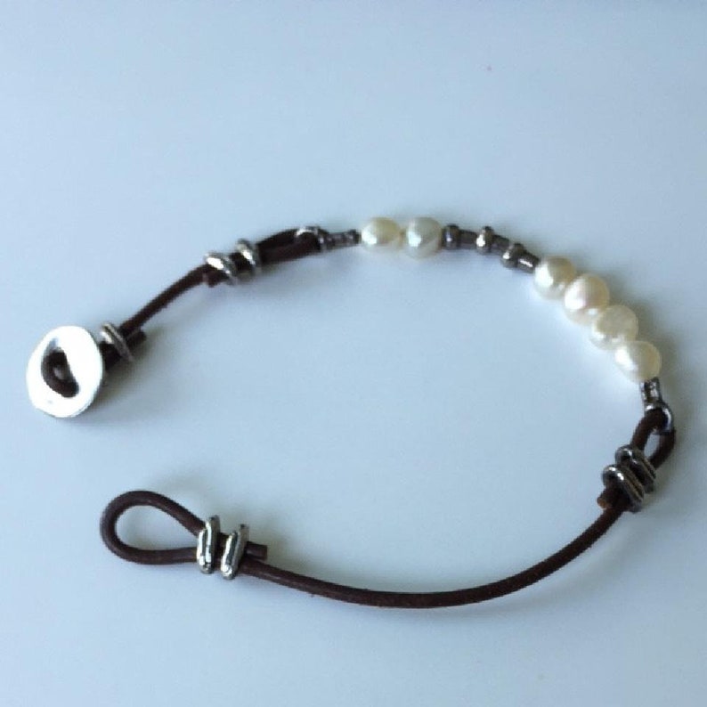 Silpada Sterling Silver Pearl on Leather Button Clasp Bracelet - Etsy