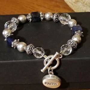 Silpada 925 Sterling Silver Crystal Blue Sodalite Faith Bracelet B0987