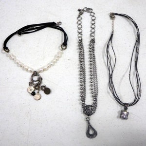 Silpada Sterling Silver Necklace Pendant Set: Pearl, Obsidian, Cubic Zirconia