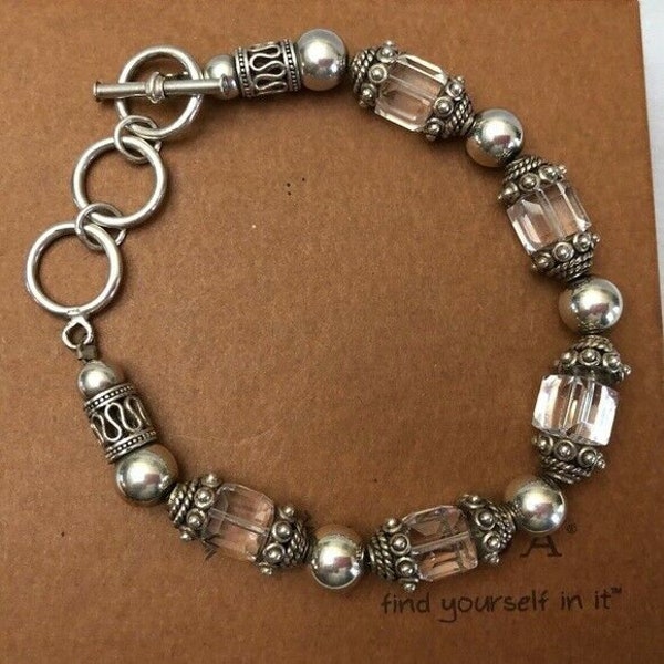 SILPADA 925 Sterling Silver Bracelet of Swarovski Crystals Beads and cutout charms B1147