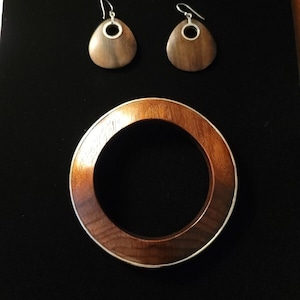 Silpada Rose and Sonokeling Wood 925 Sterling Silver Bangle Bracelet B1662 Earring W1845 Set Super Cute Combo