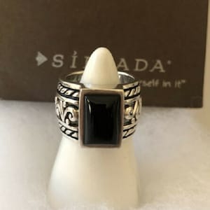 SILPADA  925 Sterling Silver Black Onyx Filigree Scroll Wide Band Ring Size 6 R1096