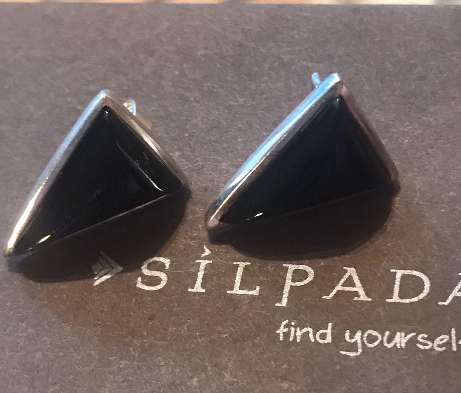 Silpada 'Triangle Edge' Natural Black Agate Stud Earrings in Sterling