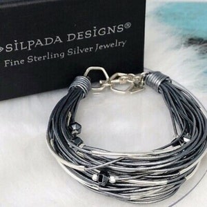 Silpada Sterling Silver Multi-Strand Leather Bracelet with Hematite